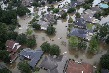 aerial view of a flooded neighborhood