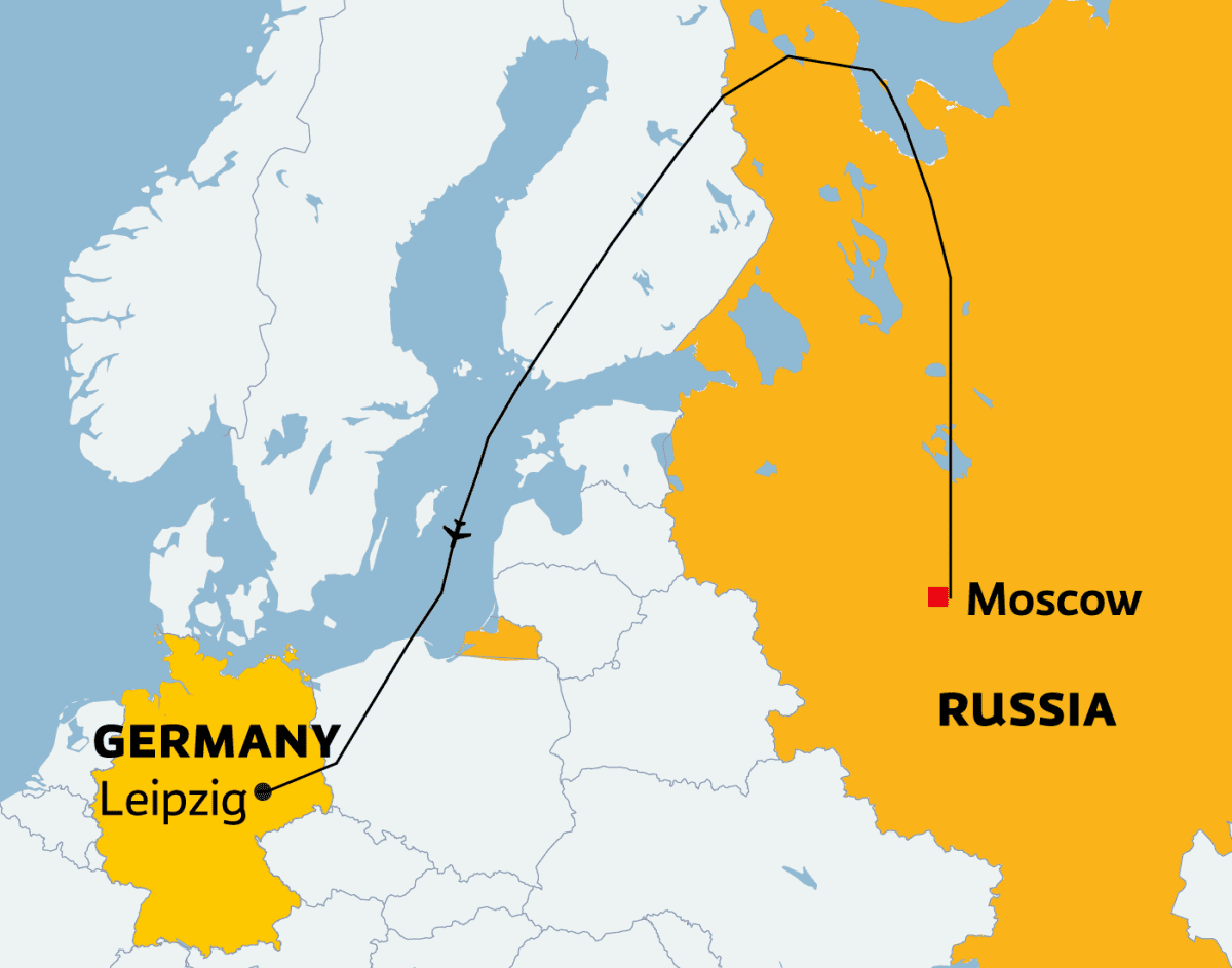Route of Russian cargo plane.