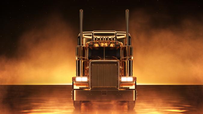 Gold truck in golden background.