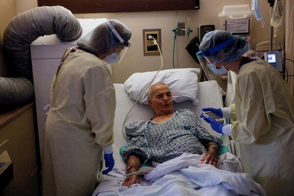 Medical staff treated Frank Clark for Covid-19 at Western Reserve Hospital in Cuyahoga Falls, Ohio, last week.