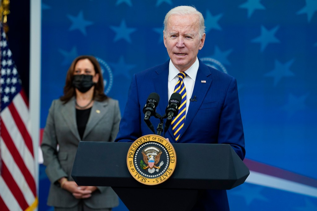 President Biden addresses a crowd.