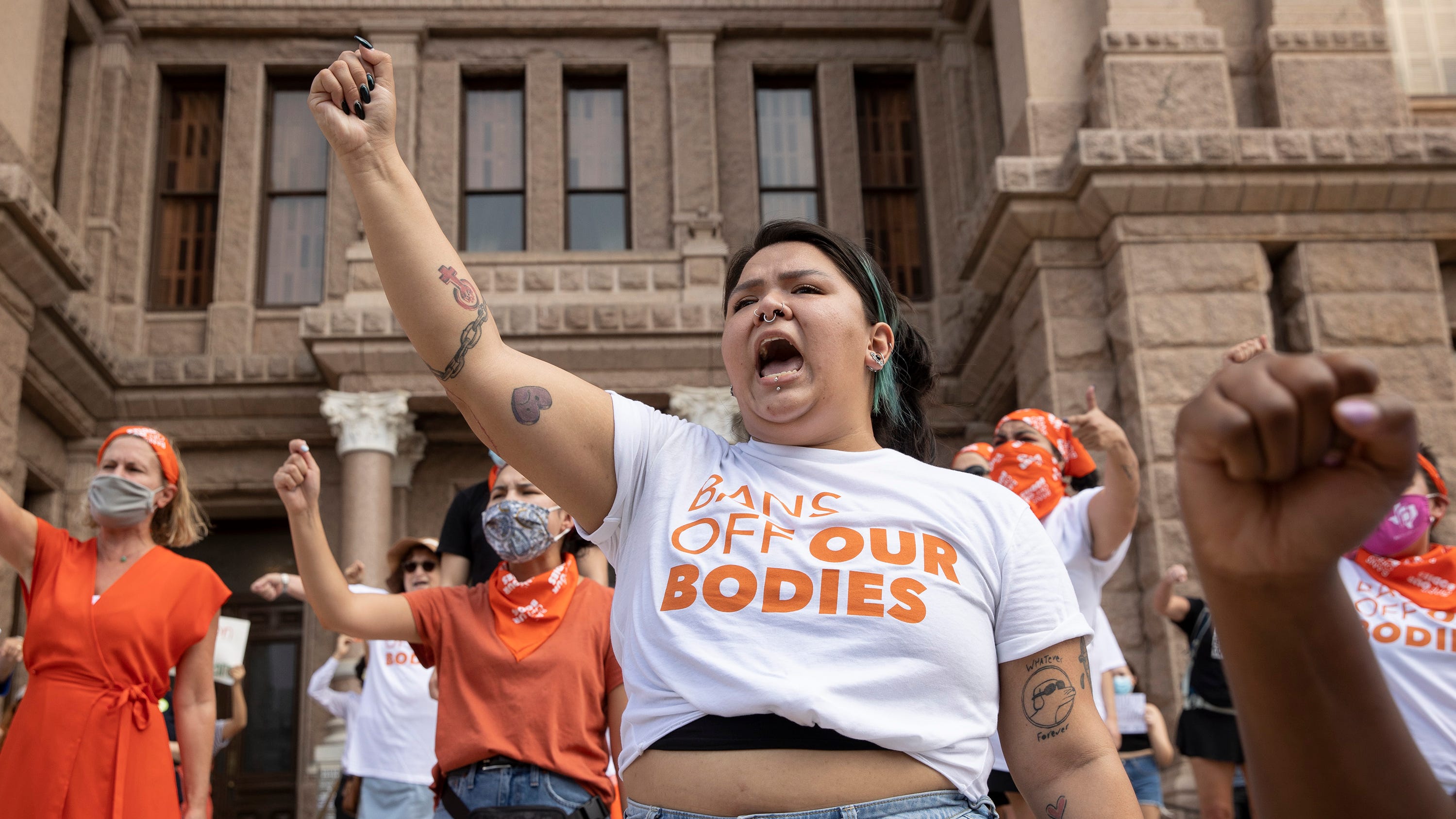 Leen Garza participates in a protest on Sept. 1, 2021, in Austin against Texas' six-week abortion ban.