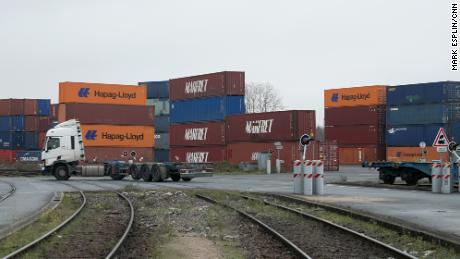 Workers at Valenton station, in France, unloading a train that arrived from Xi&#39;an, China, on December 14, 2021.