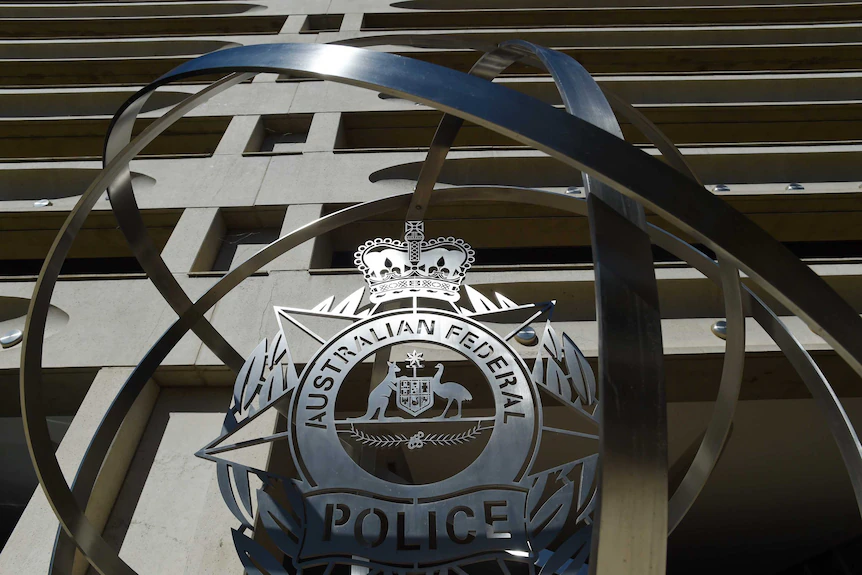 The AFP logo at the organisation's headquarters.