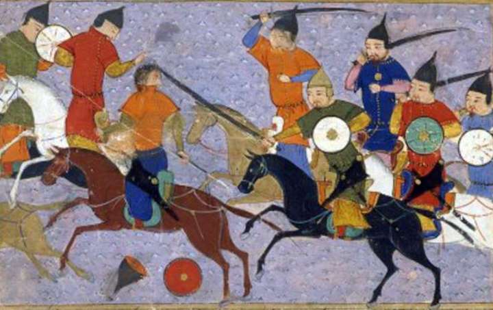 A battle between Mongol warriors and the Chinese. Image: Sayf al-Vâhidî. Hérât. Afghanistan, public domain, via Wikimedia Commons