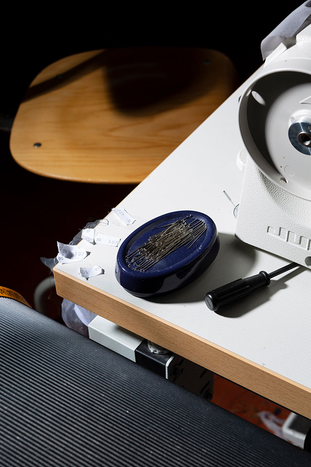 Herno factory detail of sewing pins