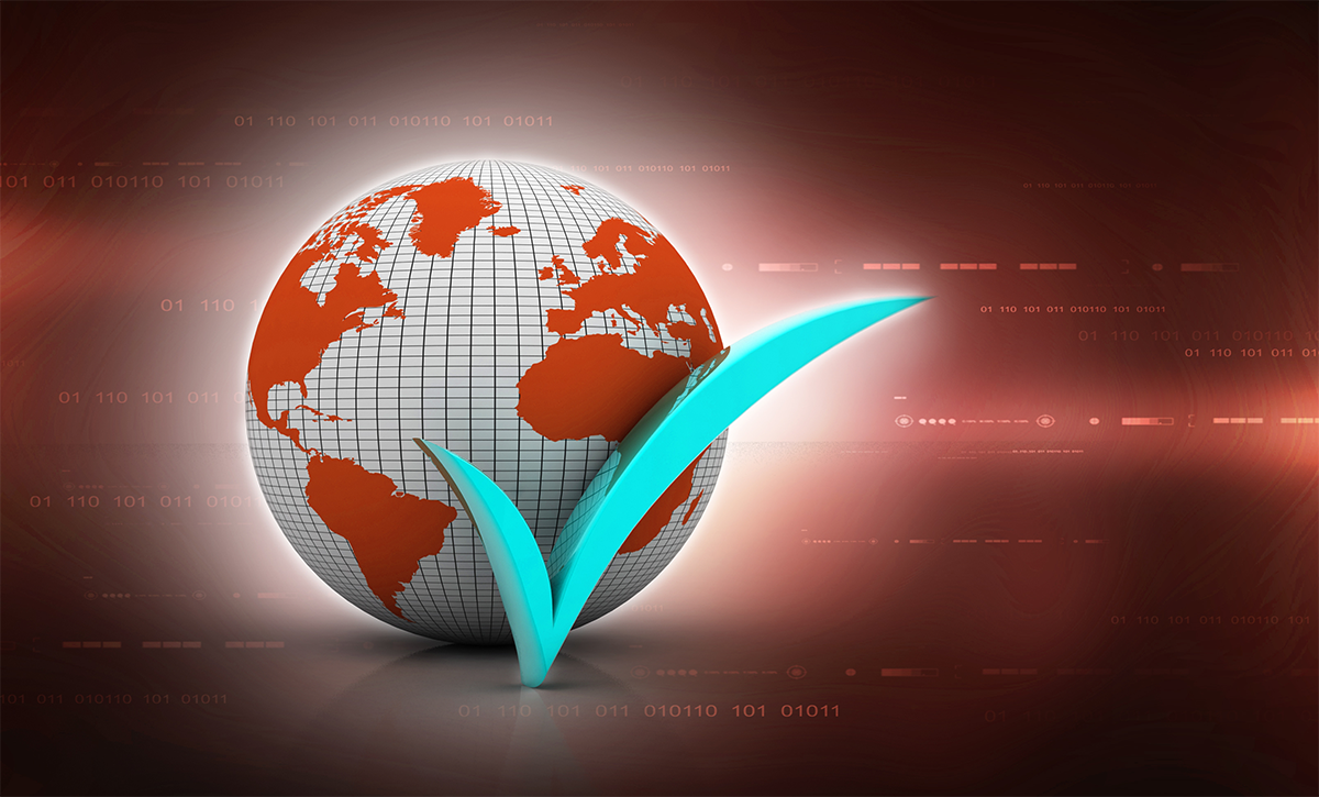 Stock illustration: Checkmark superimposed over earth