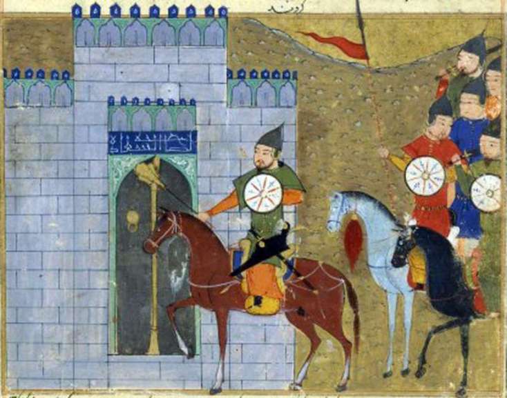 Genghis Khan enters Beijing. Image: Sayf al-Vâhidî. Hérât. Afghanistan, public domain, via Wikimedia Commons