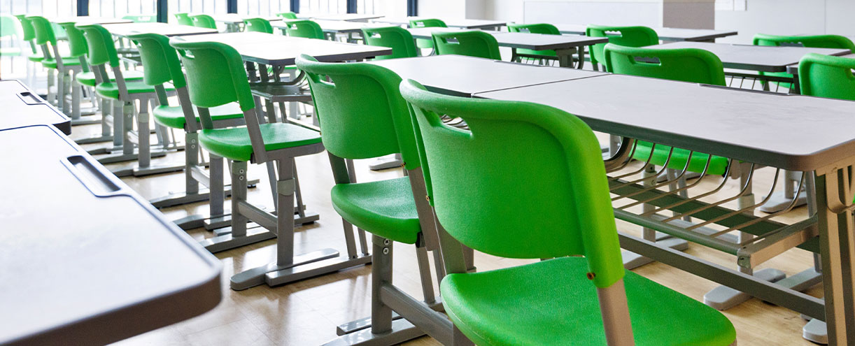 Classroom with green chairs