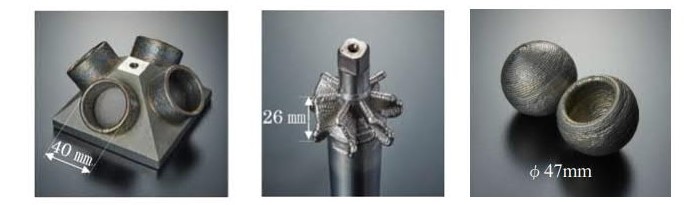Example of parts made using Mitsubishi’s dot-forming 3D printing. Image via Mitsubishi