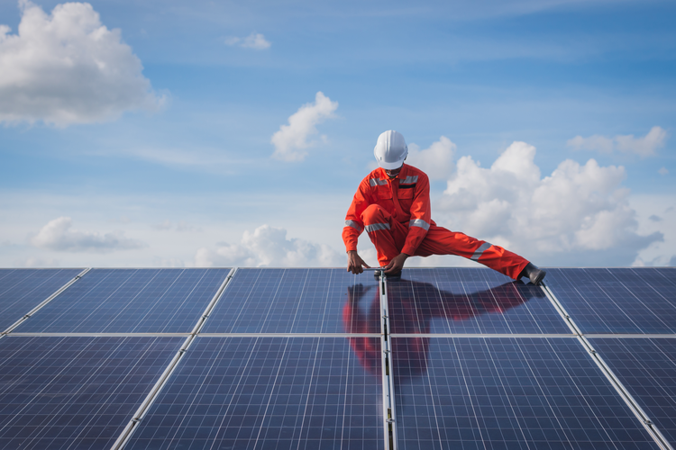 Solar panels with person working on it