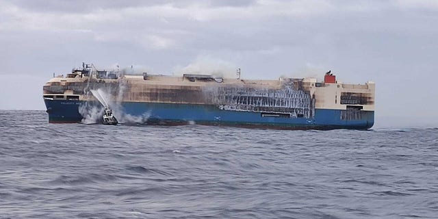 The Portuguese navy rescued all 22 crew members onboard the Felicity Ace after it caught fire on Feb. 16.