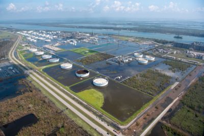 An oil refinery flooded by Hurricane Ida at Belle Chasse, Louisiana, on September 3, 2021.