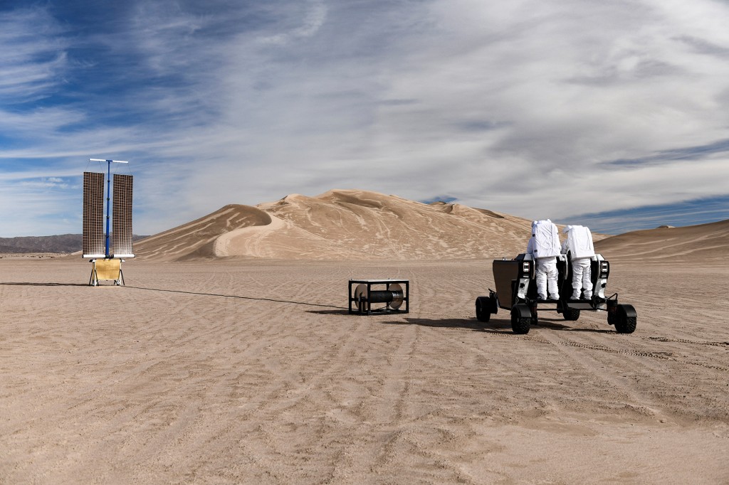 A handout image shows a prototype of California startup Astrolab 's Flex lunar rover, that will be able to be operated directly by astronauts on the Moon or remotely by NASA's engineers on Earth, being tested in Death Valley National Park at the Dumont Dunes in December, 2021 and obtained by Reuters on March 10, 2022.