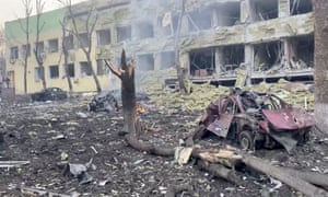 Debris is seen on site of the destroyed Mariupol children’s hospital in Mariupol, Ukraine.
