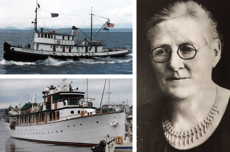 Left, Above: The M/V Arthur Foss was donated in 1970 to Northwest Seaport. It has been restored and is available for public tours. (Photo: Northwest Seaport/nwyachting.com). Left, Below: The M/V Thea Foss was originally built for actor John Barrymore. Foss Maritime purchased the yacht in 1950; guests have included King Olaf of Norway in 1975. (Photo: Foss Maritime Company/nwyachting.com) Right: Through strength of character, and being in the right place at the right time, Thea Foss launched one of Washingtone’s oldest brands – Foss Launch & Tug, today’s Foss Maritime – and established a corporate culture that influences the company today. (Photo: Collection of Shannon Bauhofer/nwyachting.com)