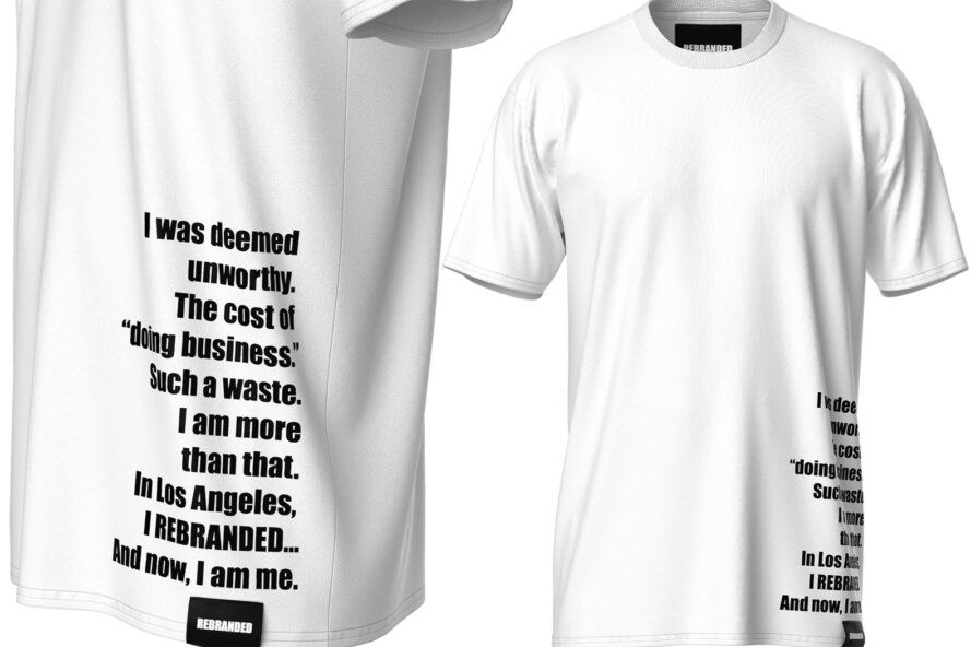 The front and back of a REBRANDED shirt.