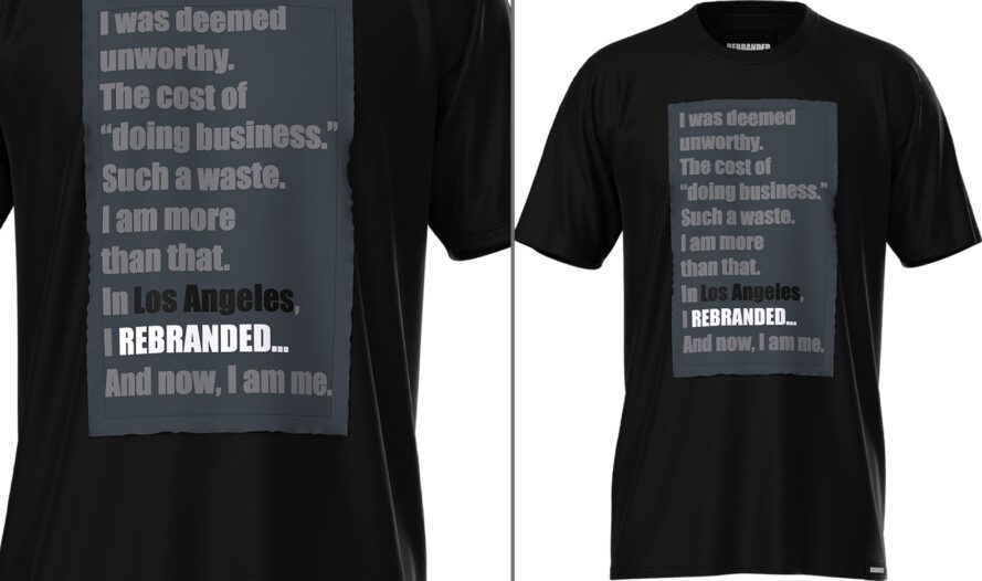 Two views of a black and gray shirt.
