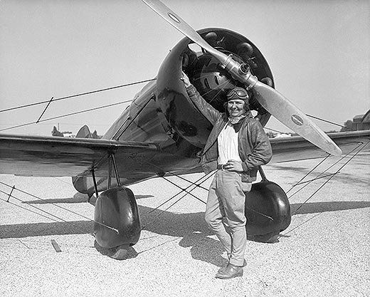 Pancho Barnes and her Travel Air Model R Mystery Ship (because of the secrecy involved in its development). (Photo: Air Force Flight Test Center History Office)