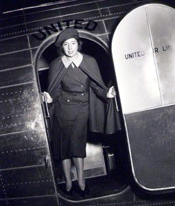 Ellen Church poses in the doorway of a United Airlines airplane. (Photo: Iowa Aviation Museum)