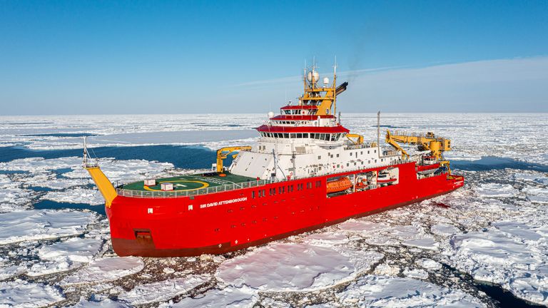 Embargoed to 0001 Thursday March 31 Undated handout photo issued by the British Antarctic Survey (BAS) of RRS Sir David Attenborough during ice trials during its maiden voyage to Antarctica. Issue date: Thursday March 31, 2022.

