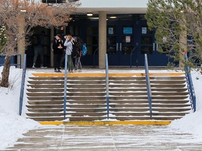 James Fowler High School students head out during the lunch break on the first day back in class after an extended Christmas break on Monday, January 10, 2022.