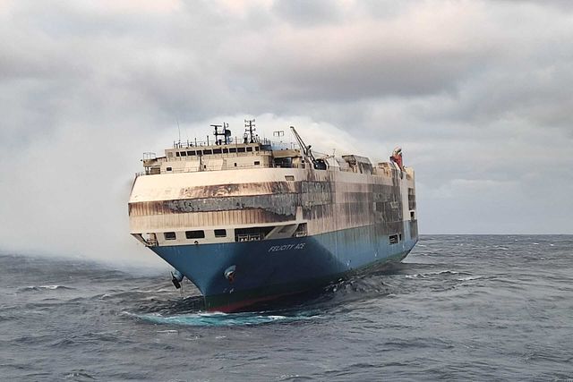 Ship carrying luxury cars is on fire and adrift in the middle of the Atlantic Ocean ship carrying luxury cars is on fire and adrift in the middle of the atlantic ocean