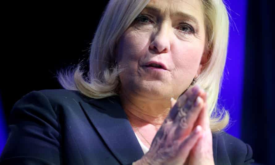 Marine Le Pen delivers a speech during a campaign meeting on 25 March.