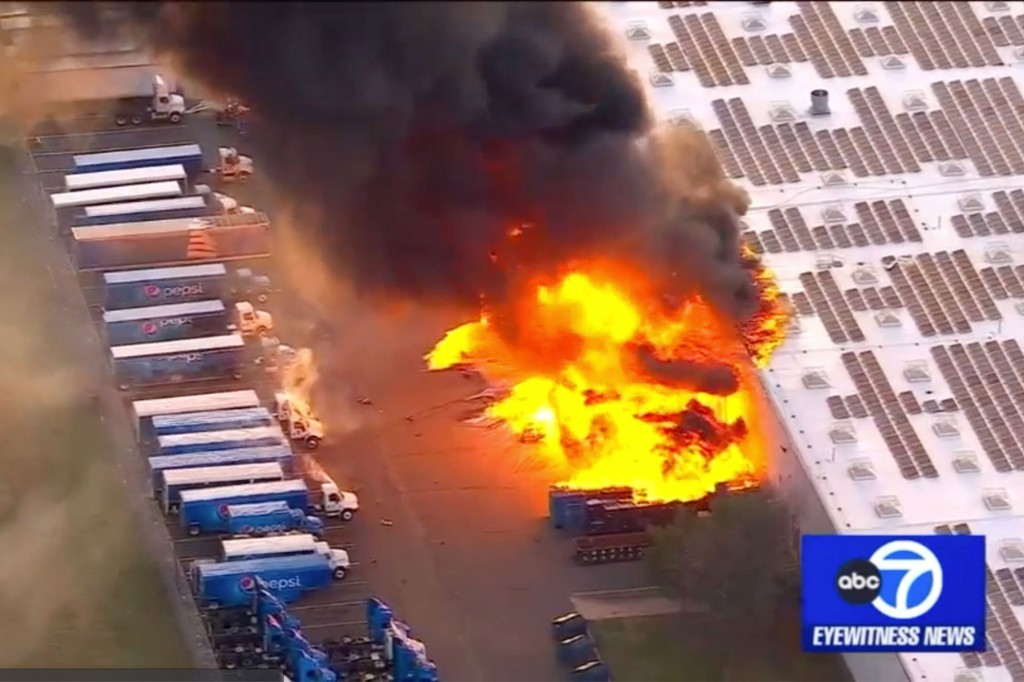 The fire at the Pepsi-Co factory started around 6:30 p.m., as two firefighters were injured battling the five-alarm blaze.