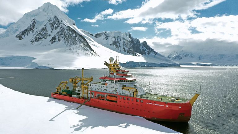 Embargoed to 0001 Thursday March 31 Undated handout photo issued by the British Antarctic Survey (BAS) of RRS Sir David Attenborough during ice trials during its maiden voyage to Antarctica. Issue date: Thursday March 31, 2022.


