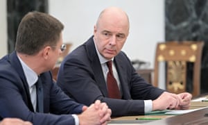 Russia’s finance minister Anton Siluanov (centre) as a meeting at the Kremlin last month.