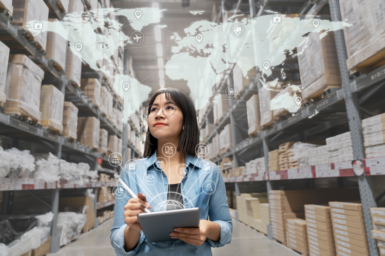 Supply chain manager in warehouse