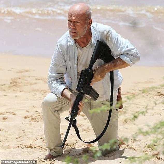 Willis on the set of Paradise City, which reunited him with Pulp Fiction co-star John Travolta