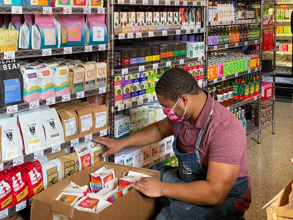 The coffee section is huge — and all local