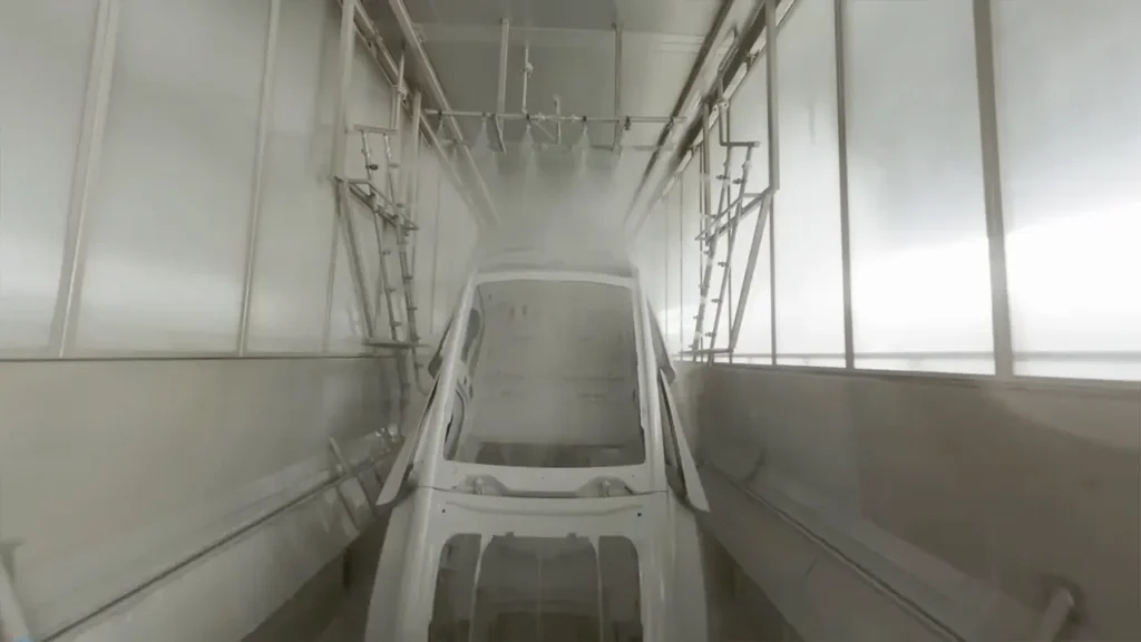 Tesla Model Y body coming out of the Giga Berlin paint shop. 