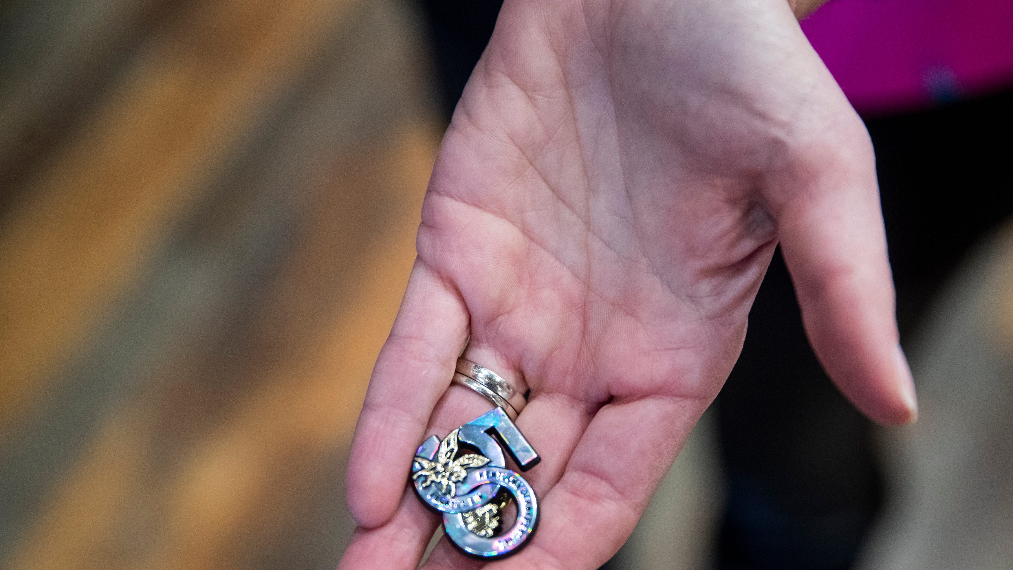 The 50th edition of the Kentucky Derby Festival Pegasus pin is unveiled at the Evan Williams Bourbon Experience. Feb. 24, 2022