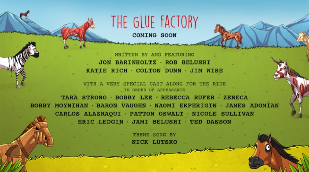 Graphic showing Glue Factory Show cast and crew