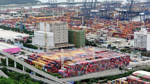 Cargo containers stacked at Yantian port on June 22 in Shenzhen, China.
