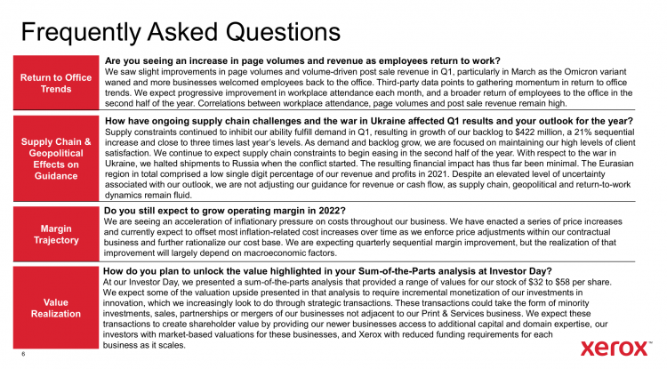 Xerox answers key investor questions in a slide