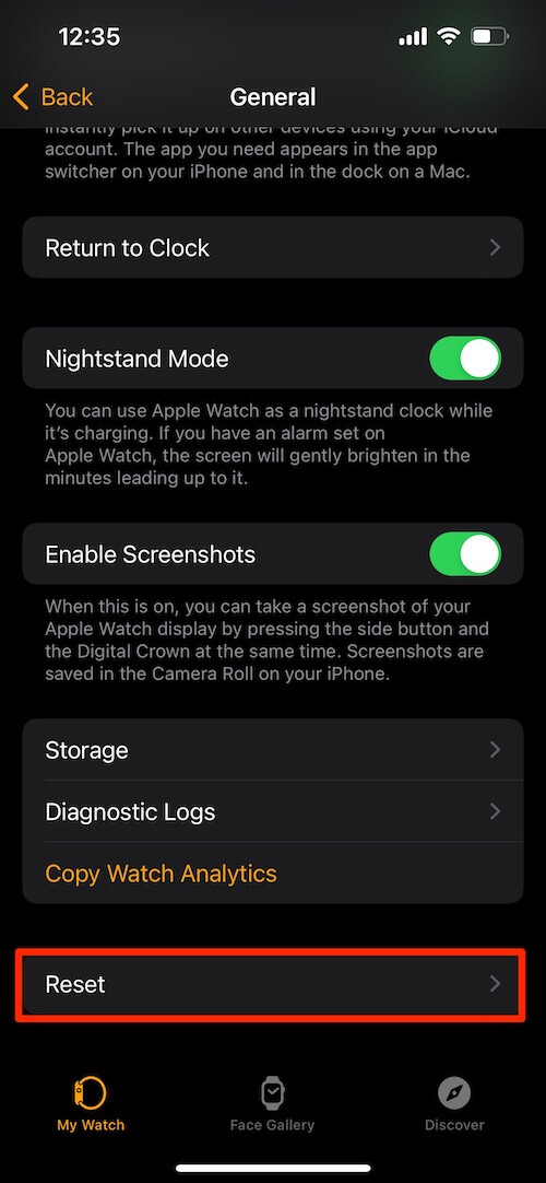 Apple Watch app reset option