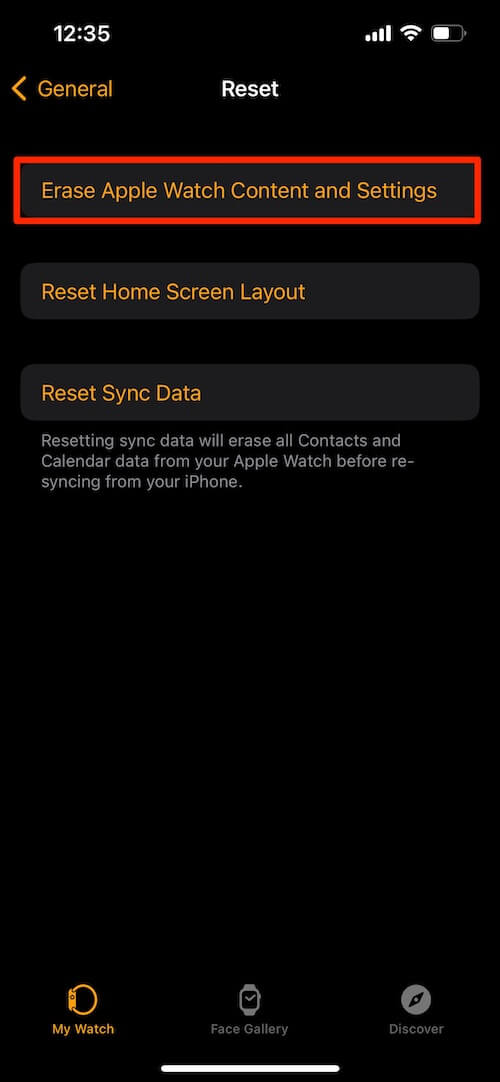 Erase Apple Watch content and settings