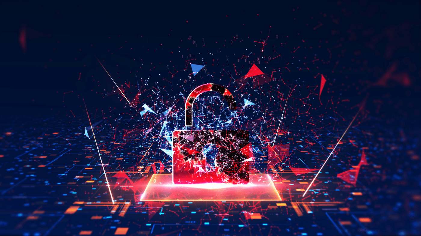 concept of digital security threat with broken digital padlock