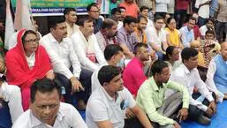 The Congress leaders and workers staged a protest in Kokrajhar in Assam on Friday seeking Gujarat MLA Jignesh Mevani’s release. Photo: Sourced