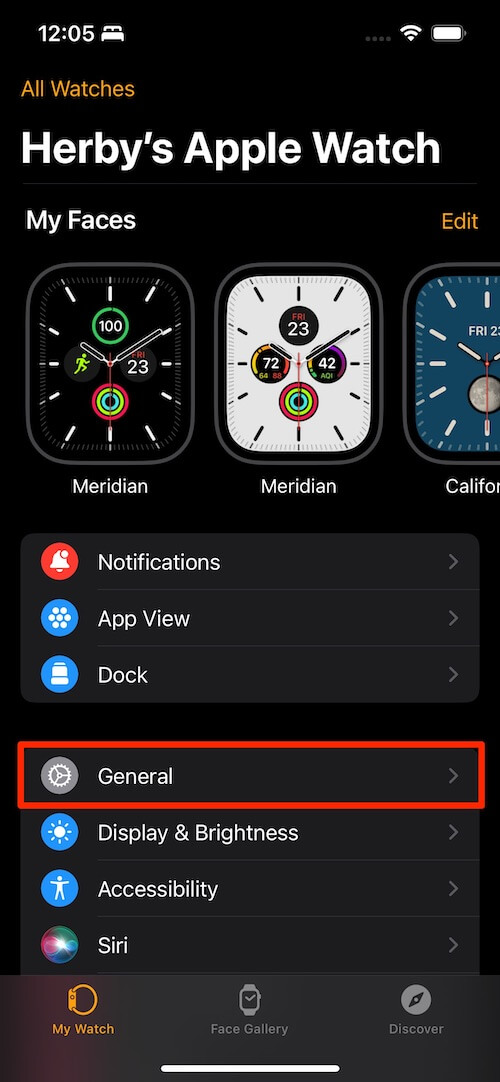 Apple Watch app General option settings