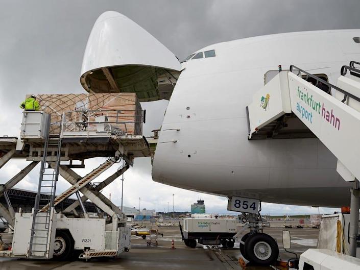 Atlas Air 747-8 cargo loading.