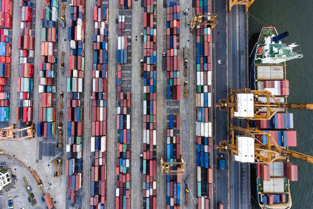 Aerial shot of port activity.