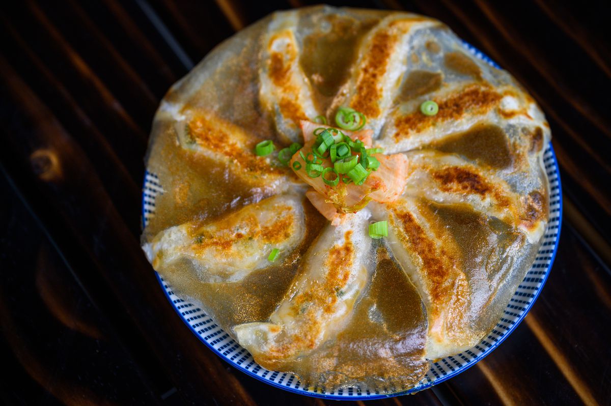 Vegan gyoza at new Slabtown location for Tokyo-based ramen chain Afuri on Monday, May 16, 2022.