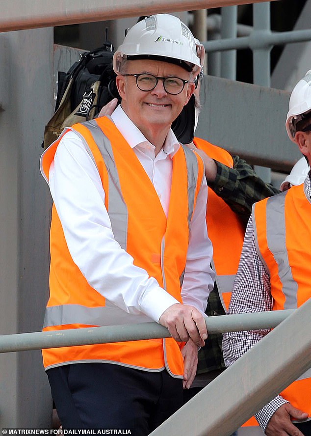Albanese says he leads a united team and will not be looking over his shoulder for challenges to his leadership. 'I think the Labor party is the most united it's been in my time in politics,' he says. 'I was elected unopposed as leader.' He is pictured in Gladstone, Queensland, last week