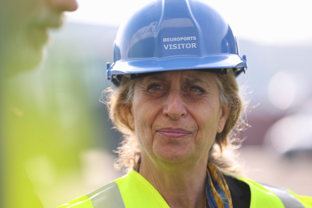 Carol A. Petsonk, Principal Deputy Assistant Secretary for Aviation and International Affairs at the US Department of Transportation, visits a cargo ship set to deliver military supplies to Ukraine amid Russia's invasion, in Antwerp, Belgium, 20 May 2022.
