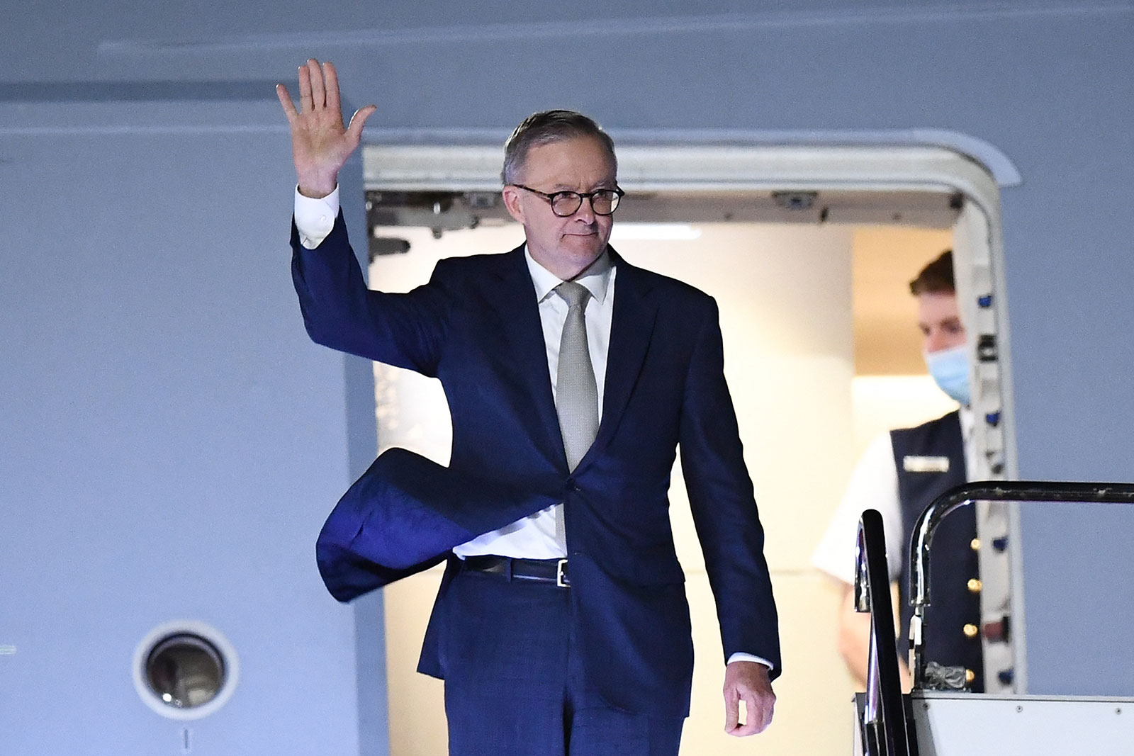 Australia's new Prime Minister Anthony Albanese arrives at Haneda airport in Tokyo on May 23.